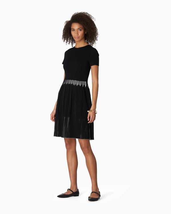 Short Sleeve Bi-color Rib Fit And Flare Knit Dress - Ready to Wear |  Carolina Herrera