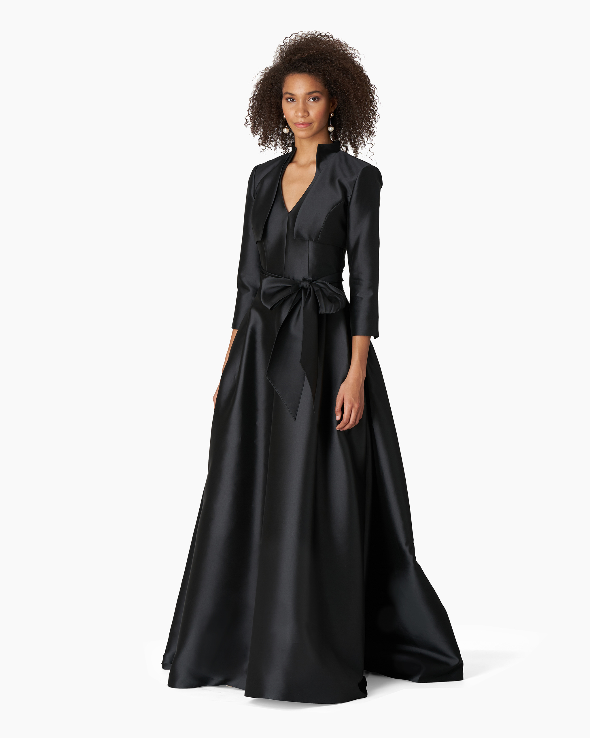 V-neck Gown With Stand Collar And Self Belt - Ready to Wear | Carolina ...